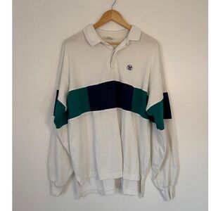 Vintage King Louie Mens XL Rugby Polo Shirt White Colorblock Long Sleeve USA